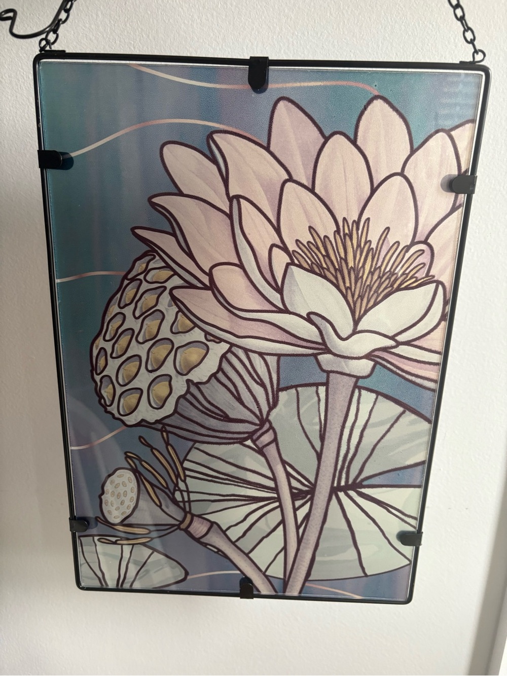 Floral Lotus Glass Wall Art in Pale Pink and Green